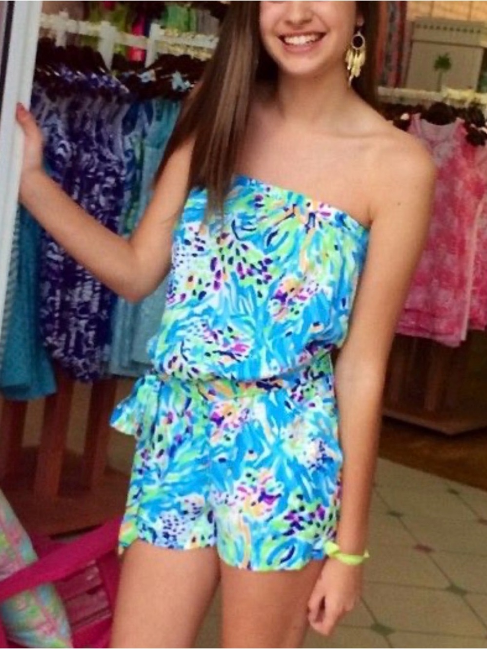 Lilly Pulitzer Blue Tropical Print Romper vintage